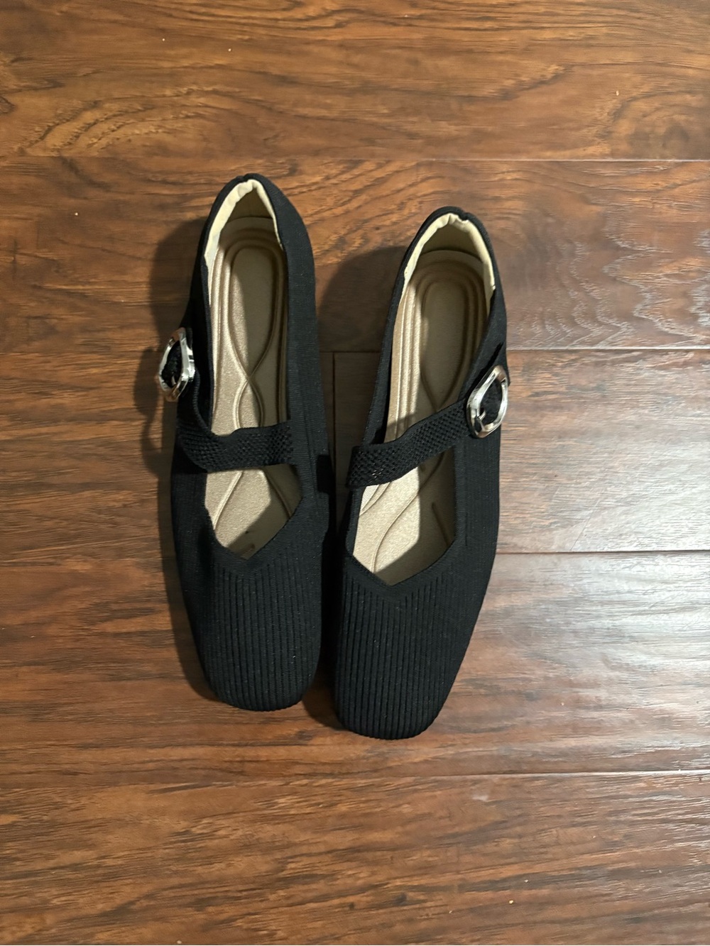 Lilivie Square Tor Black Mary Jane Flats with Silver Buckle - Women  Size 10